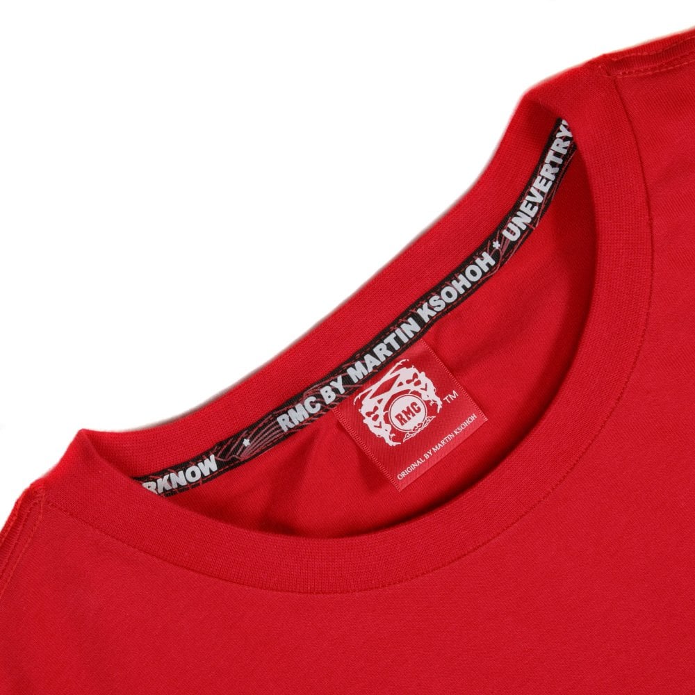 Red Crew Neck Regular Fit Short Sleeve T-Shirt with Printed Mask