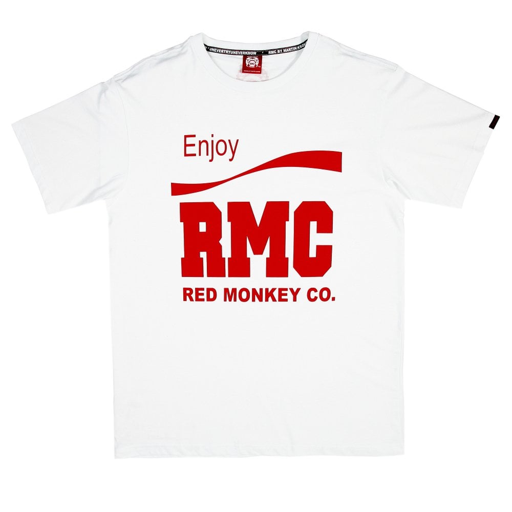 White Crew Neck Regular Fit Short Sleeve T-Shirt with Printed Enjoy RMC
