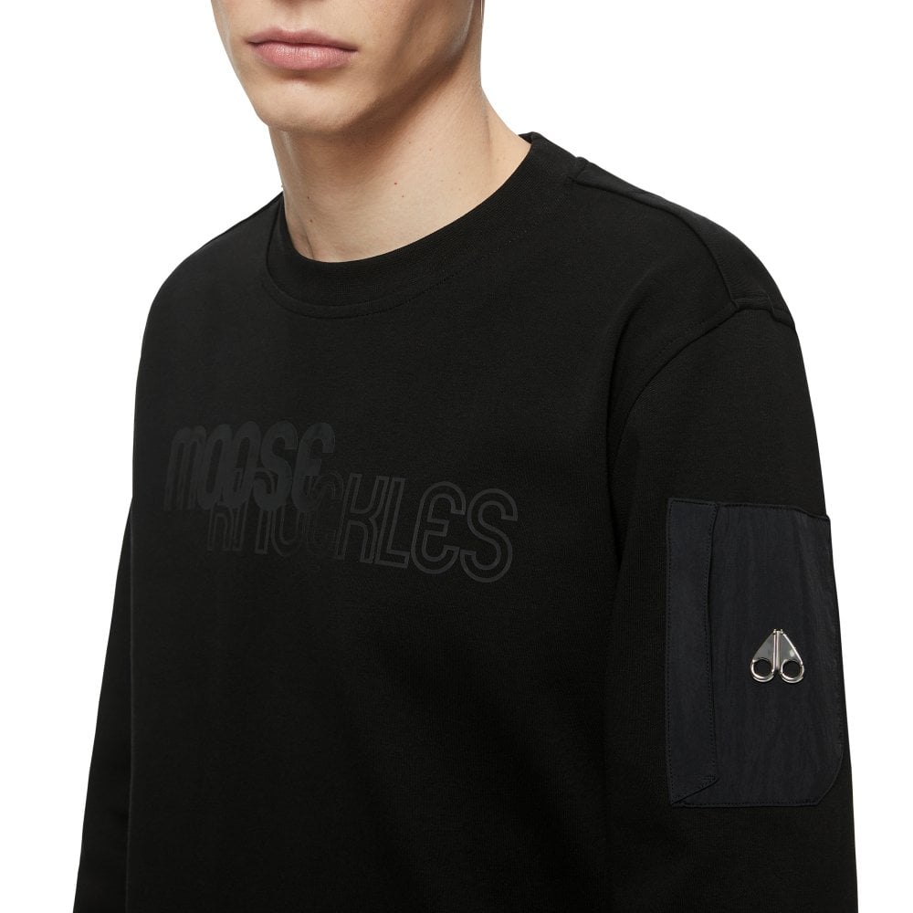 Moose Knuckles Mens Black Mix Media Transit Crewneck Pullover