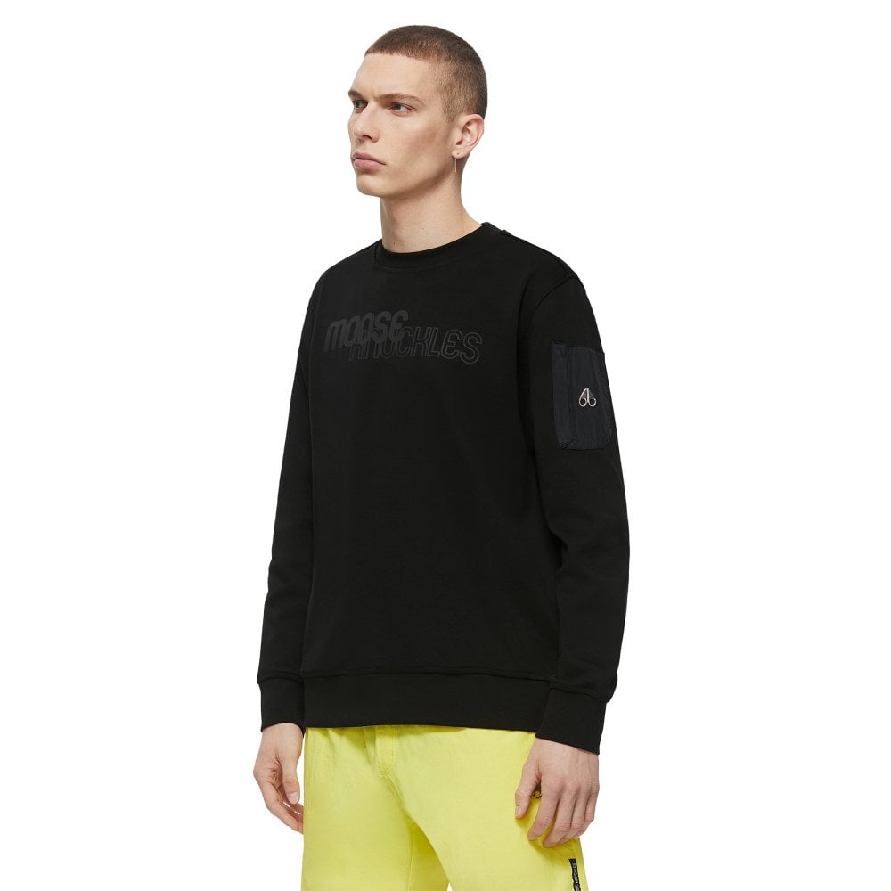 Moose Knuckles Mens Black Mix Media Transit Crewneck Pullover