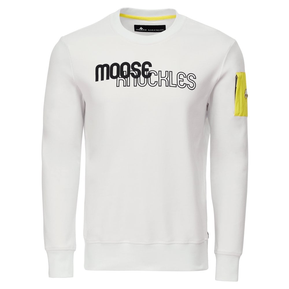 Moose Knuckles Mens White Mix Media Transit Crewneck Pullover