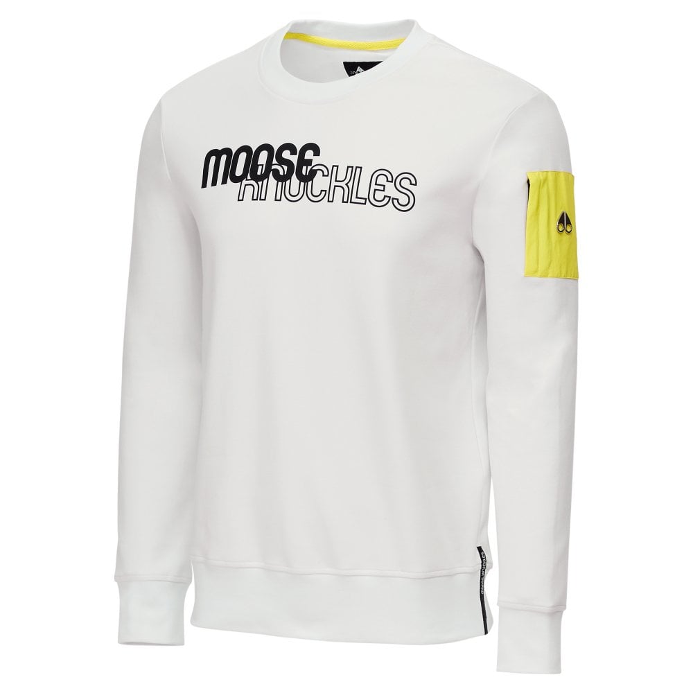 Moose Knuckles Mens White Mix Media Transit Crewneck Pullover