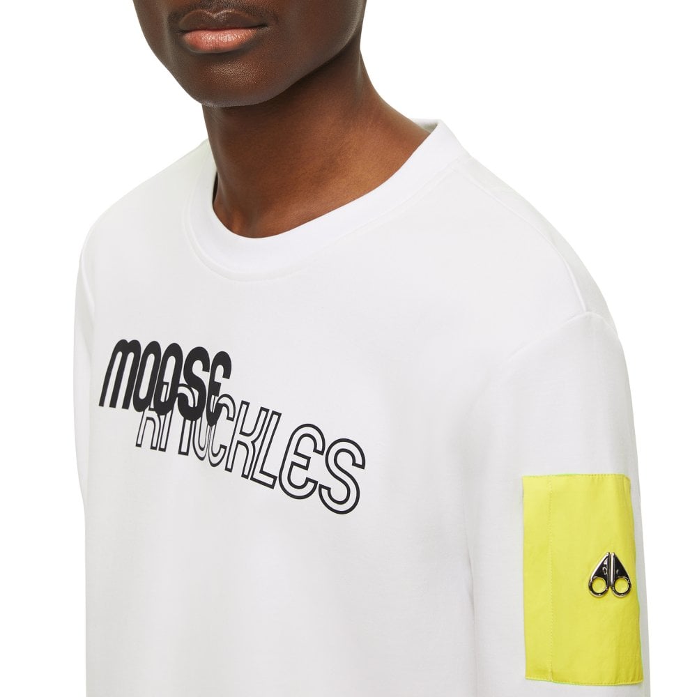 Moose Knuckles Mens White Mix Media Transit Crewneck Pullover