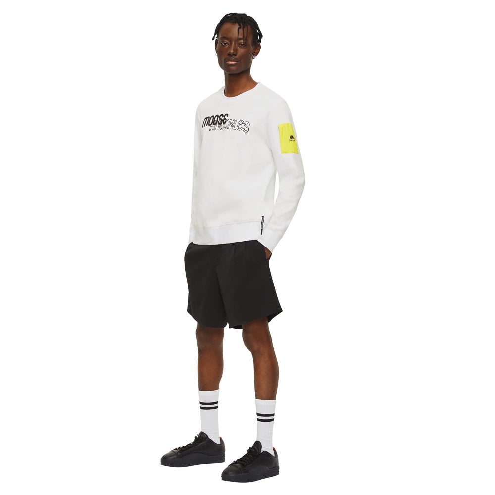 Moose Knuckles Mens White Mix Media Transit Crewneck Pullover