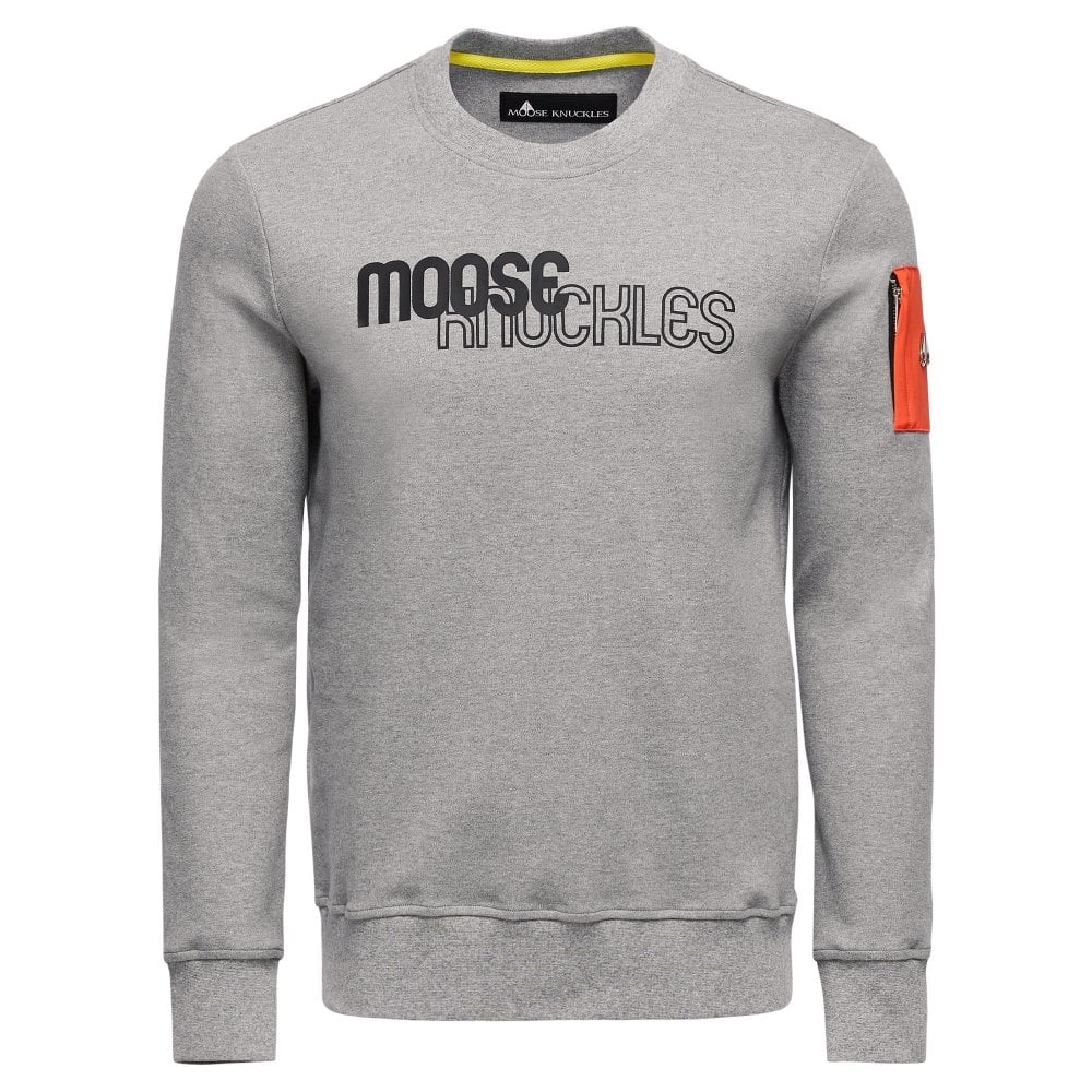 Moose Knuckles Mens Charcoal Mix Media Transit Crewneck Pullover