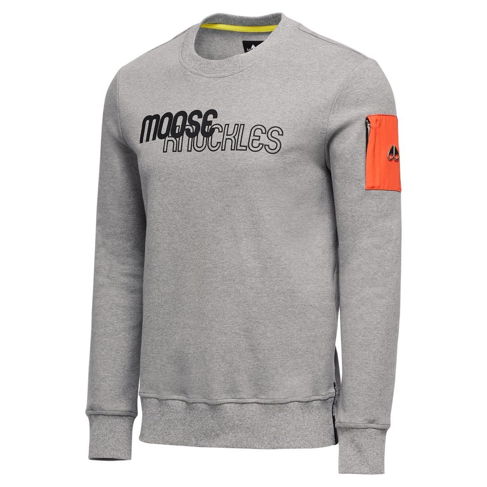 Moose Knuckles Mens Charcoal Mix Media Transit Crewneck Pullover