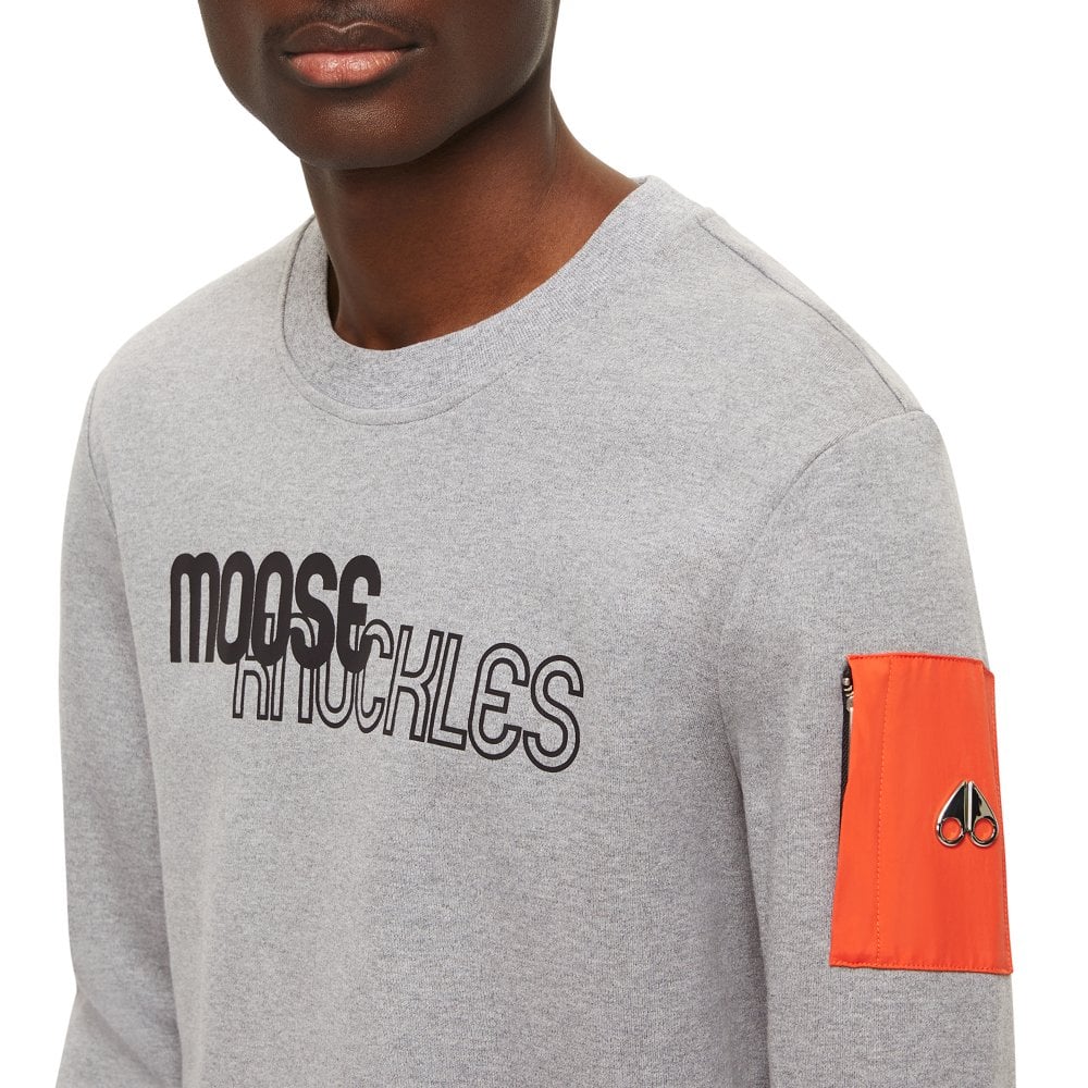 Moose Knuckles Mens Charcoal Mix Media Transit Crewneck Pullover