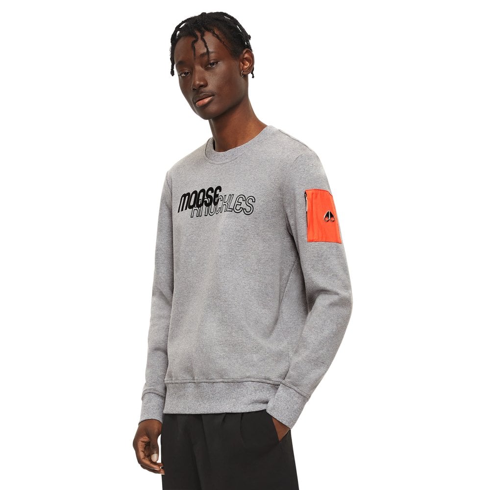 Moose Knuckles Mens Charcoal Mix Media Transit Crewneck Pullover