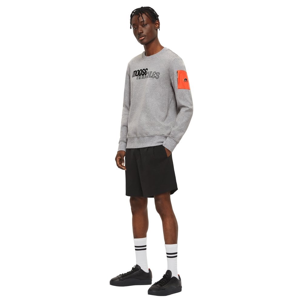 Moose Knuckles Mens Charcoal Mix Media Transit Crewneck Pullover