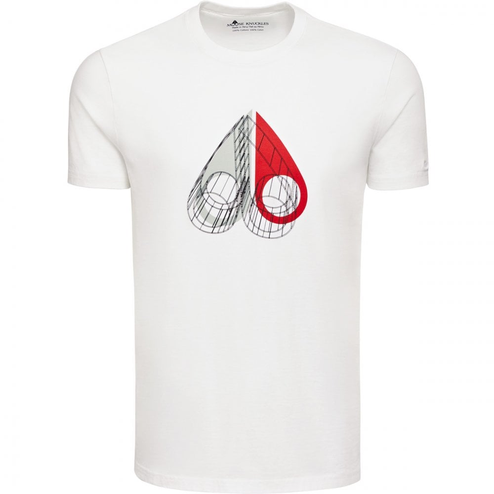Moose Knuckles Mens White Wireframe 3D Crewneck T-Shirt