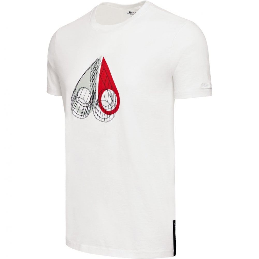 Moose Knuckles Mens White Wireframe 3D Crewneck T-Shirt