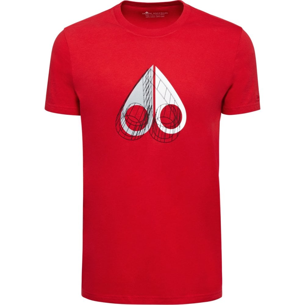 Moose Knuckles Mens Red Wireframe 3D Crewneck T-Shirt