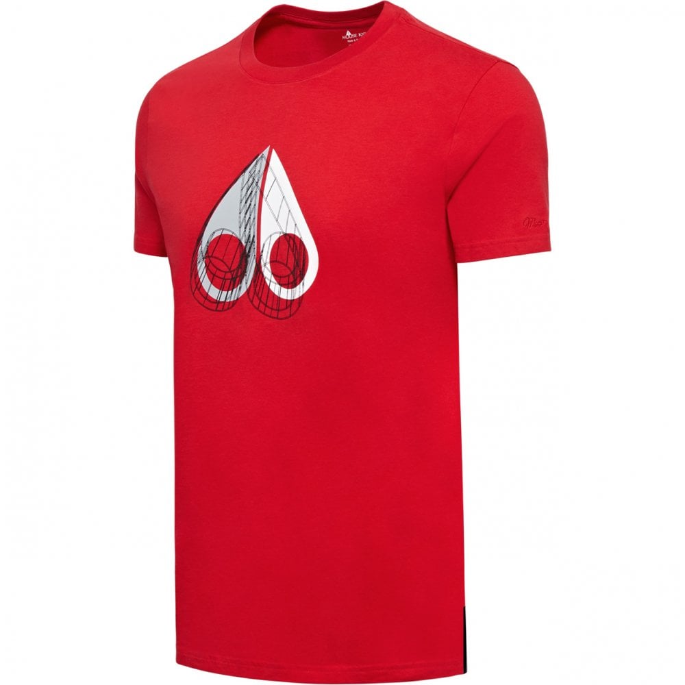 Moose Knuckles Mens Red Wireframe 3D Crewneck T-Shirt
