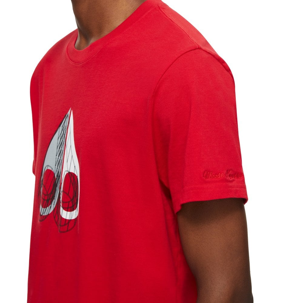Moose Knuckles Mens Red Wireframe 3D Crewneck T-Shirt