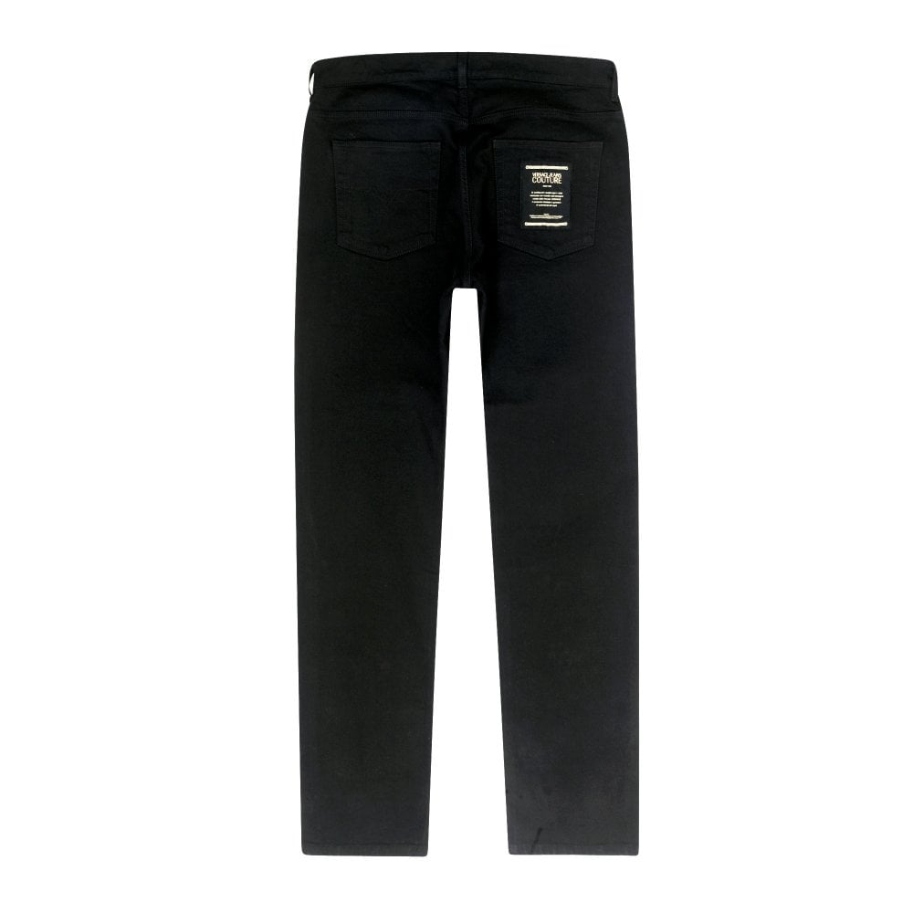 Versace Jeans Couture Mens Slim Fit Stretch Black Jeans with Buckle Trim