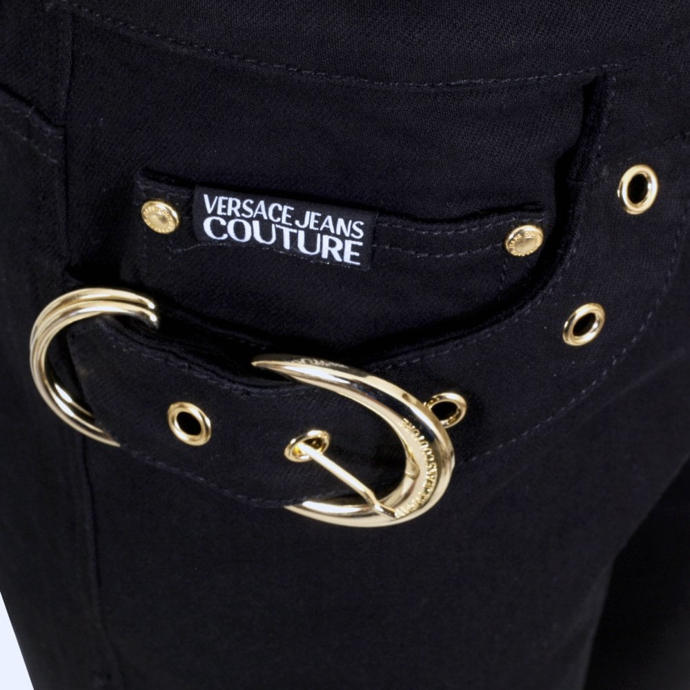 Versace Jeans Couture Mens Slim Fit Stretch Black Jeans with Buckle Trim