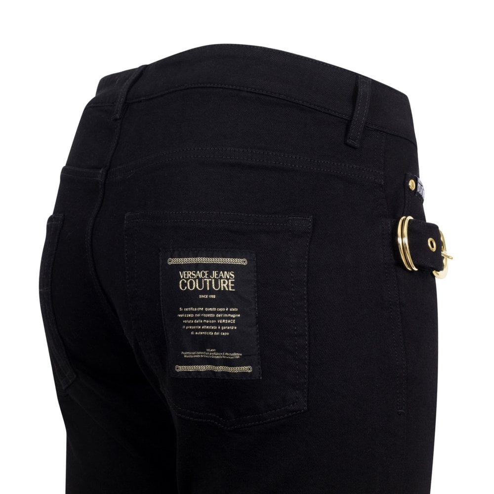 Versace Jeans Couture Mens Slim Fit Stretch Black Jeans with Buckle Trim