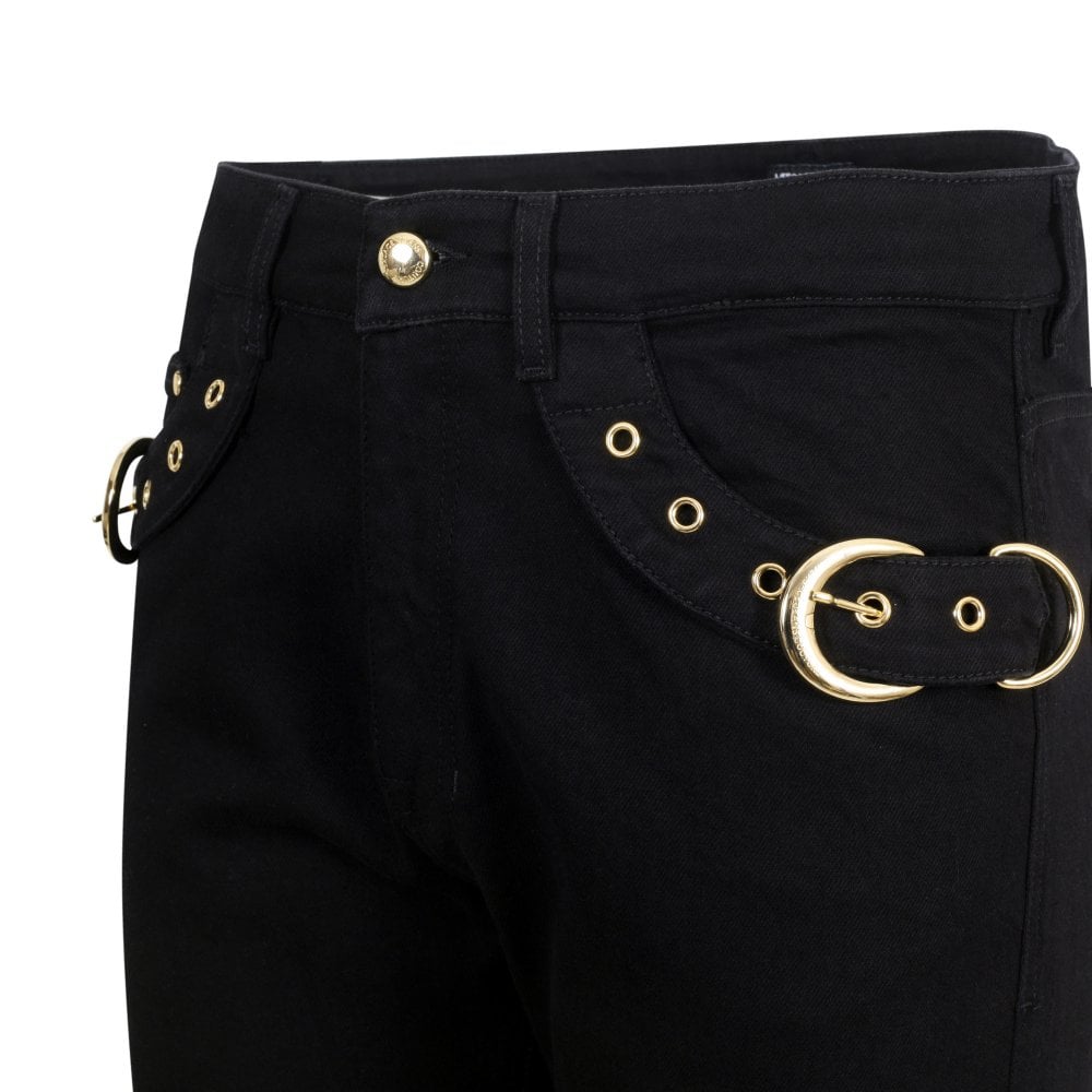 Versace Jeans Couture Mens Slim Fit Stretch Black Jeans with Buckle Trim
