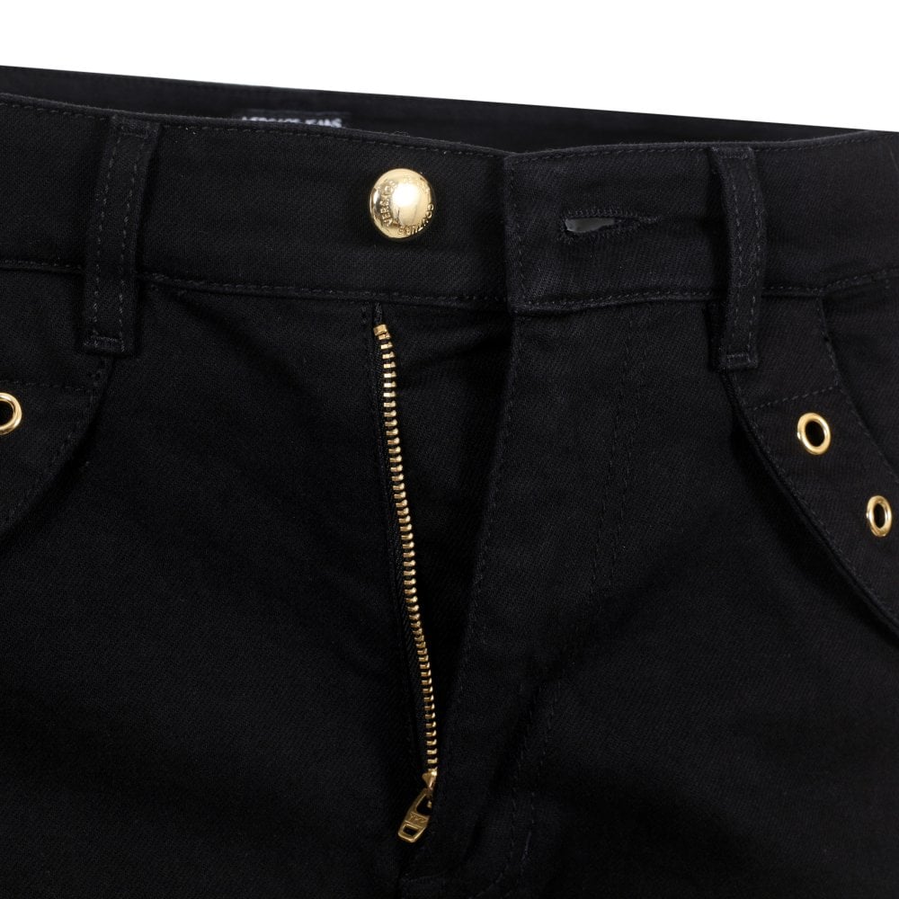 Versace Jeans Couture Mens Slim Fit Stretch Black Jeans with Buckle Trim
