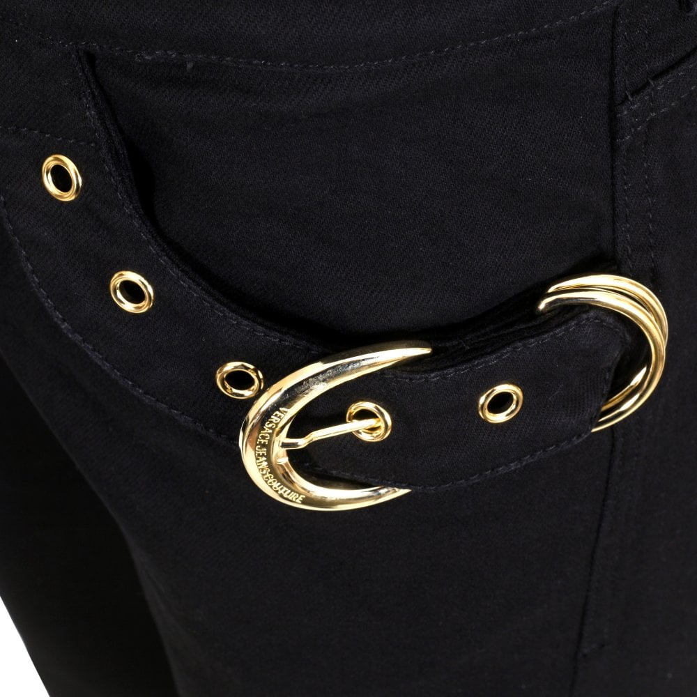 Versace Jeans Couture Mens Slim Fit Stretch Black Jeans with Buckle Trim
