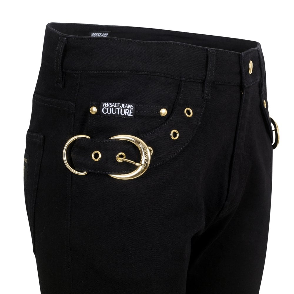 Versace Jeans Couture Mens Slim Fit Stretch Black Jeans with Buckle Trim
