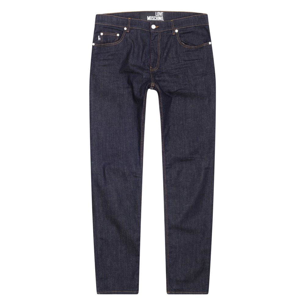 Love Moschino Mens Regular Slim Fit Dark Blue Stretch Denim Jeans