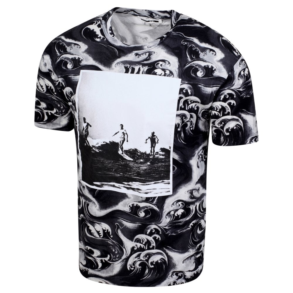 Mens Surf and Waves Black T Shirt