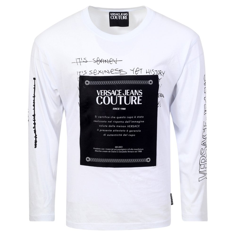 Mens Logo Certificate Long Sleeve White T Shirt
