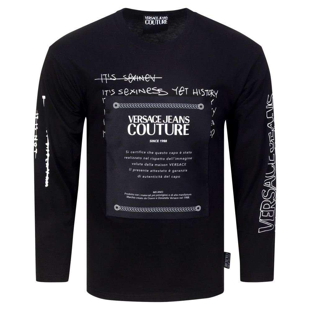Mens Logo Certificate Long Sleeve Black T Shirt