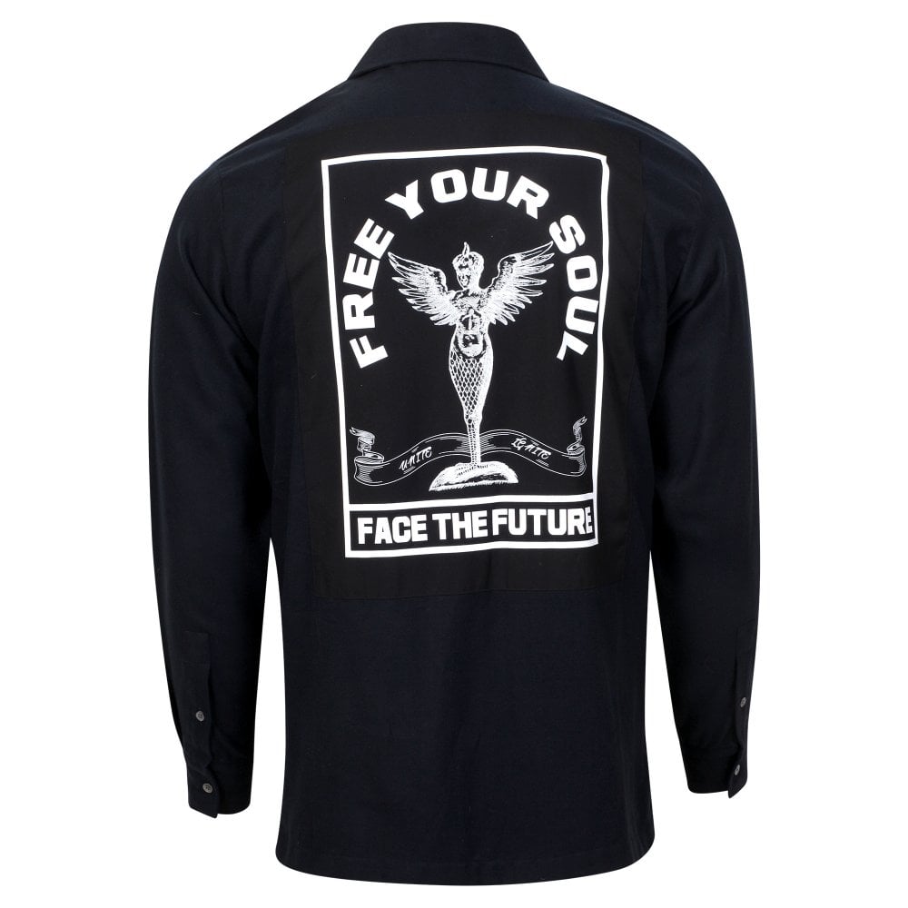 Mens Black Back Angel Long Sleeve Over Shirt
