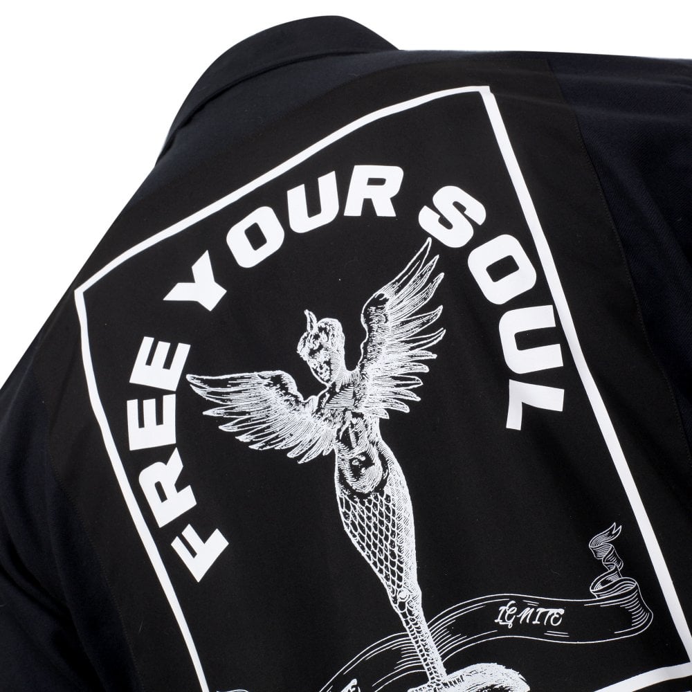 Mens Black Back Angel Long Sleeve Over Shirt