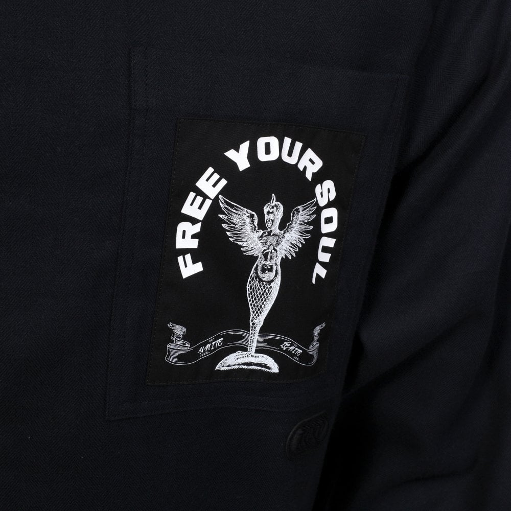 Mens Black Back Angel Long Sleeve Over Shirt