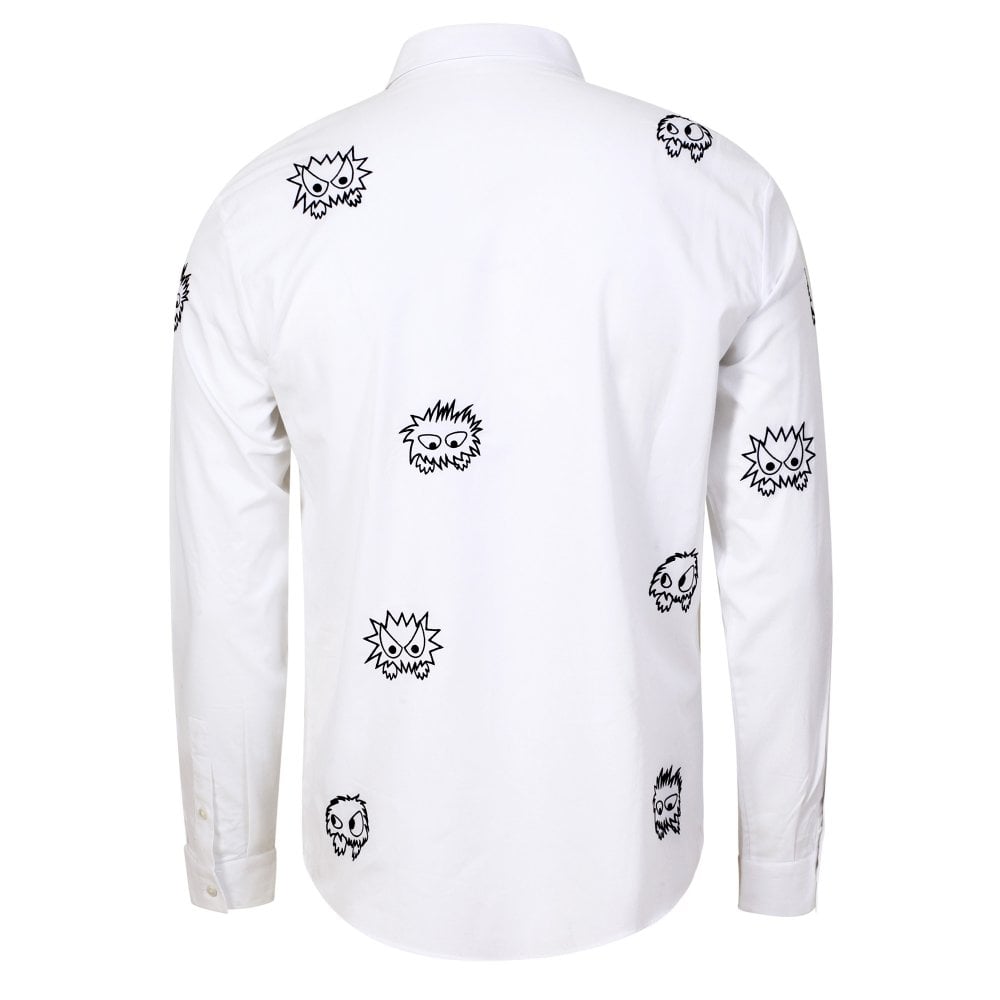 Mens White Shehan Embroidered Monster Long Sleeve Shirt