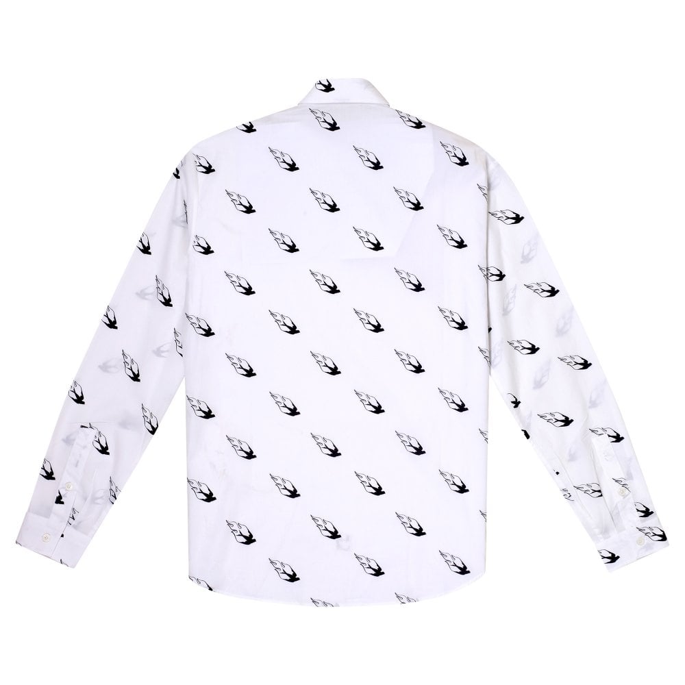 Mens White Sheehan printed swallows on fire Long Sleeve Shirt