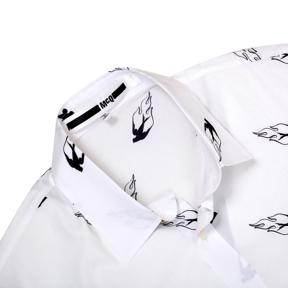 Mens White Sheehan printed swallows on fire Long Sleeve Shirt