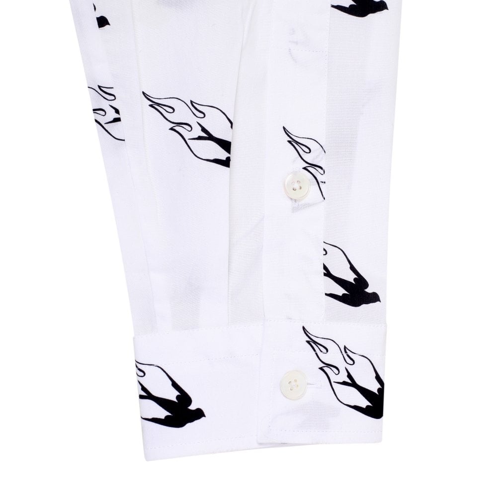 Mens White Sheehan printed swallows on fire Long Sleeve Shirt