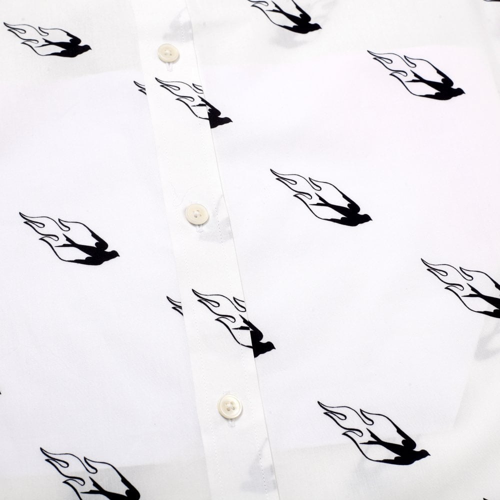 Mens White Sheehan printed swallows on fire Long Sleeve Shirt