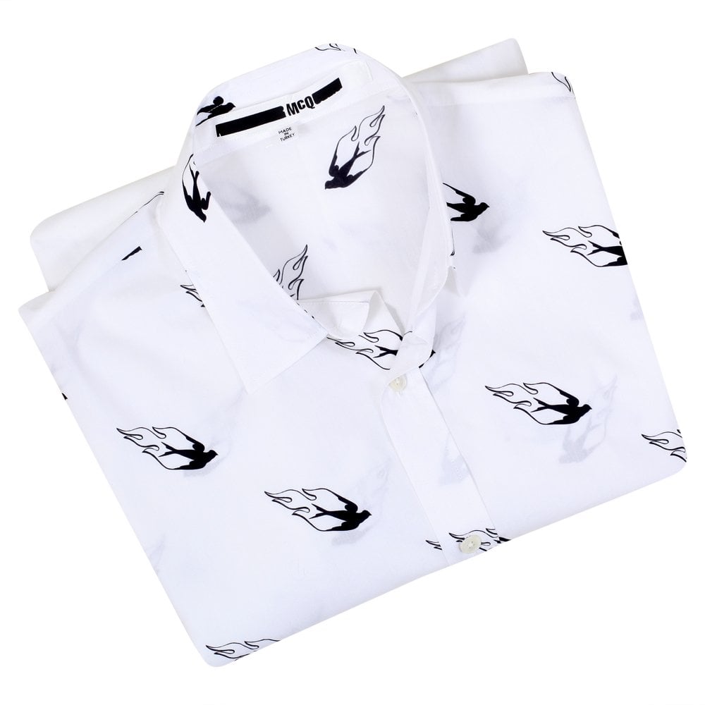 Mens White Sheehan printed swallows on fire Long Sleeve Shirt