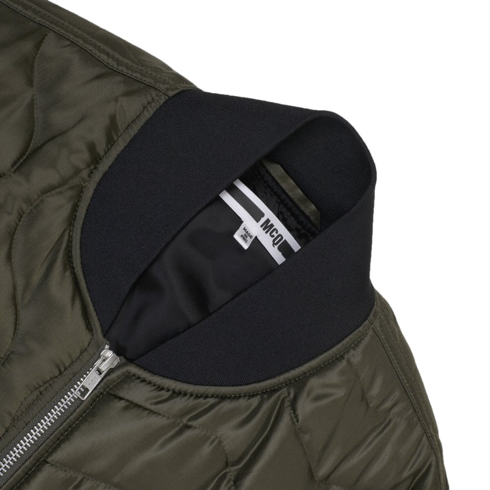 Mens Khaki Quilted Bomber Jacket