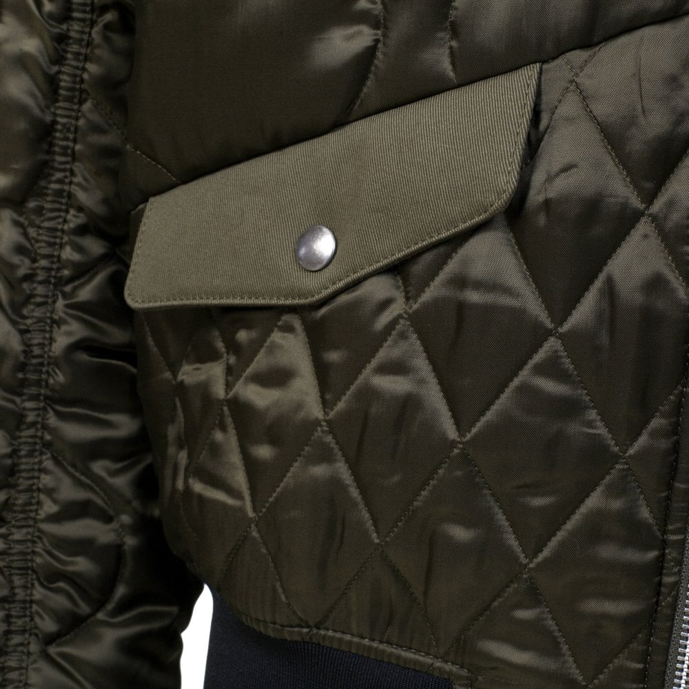Mens Khaki Quilted Bomber Jacket