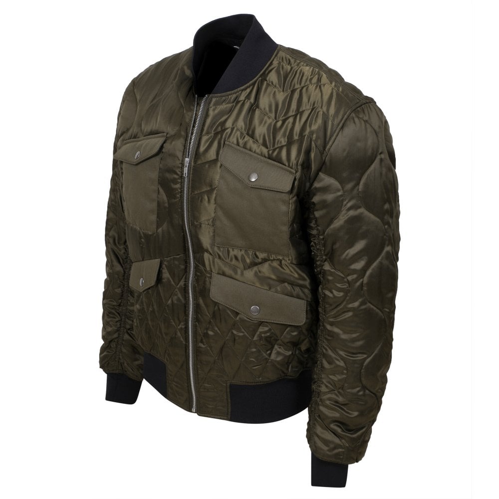 Mens Khaki Quilted Bomber Jacket