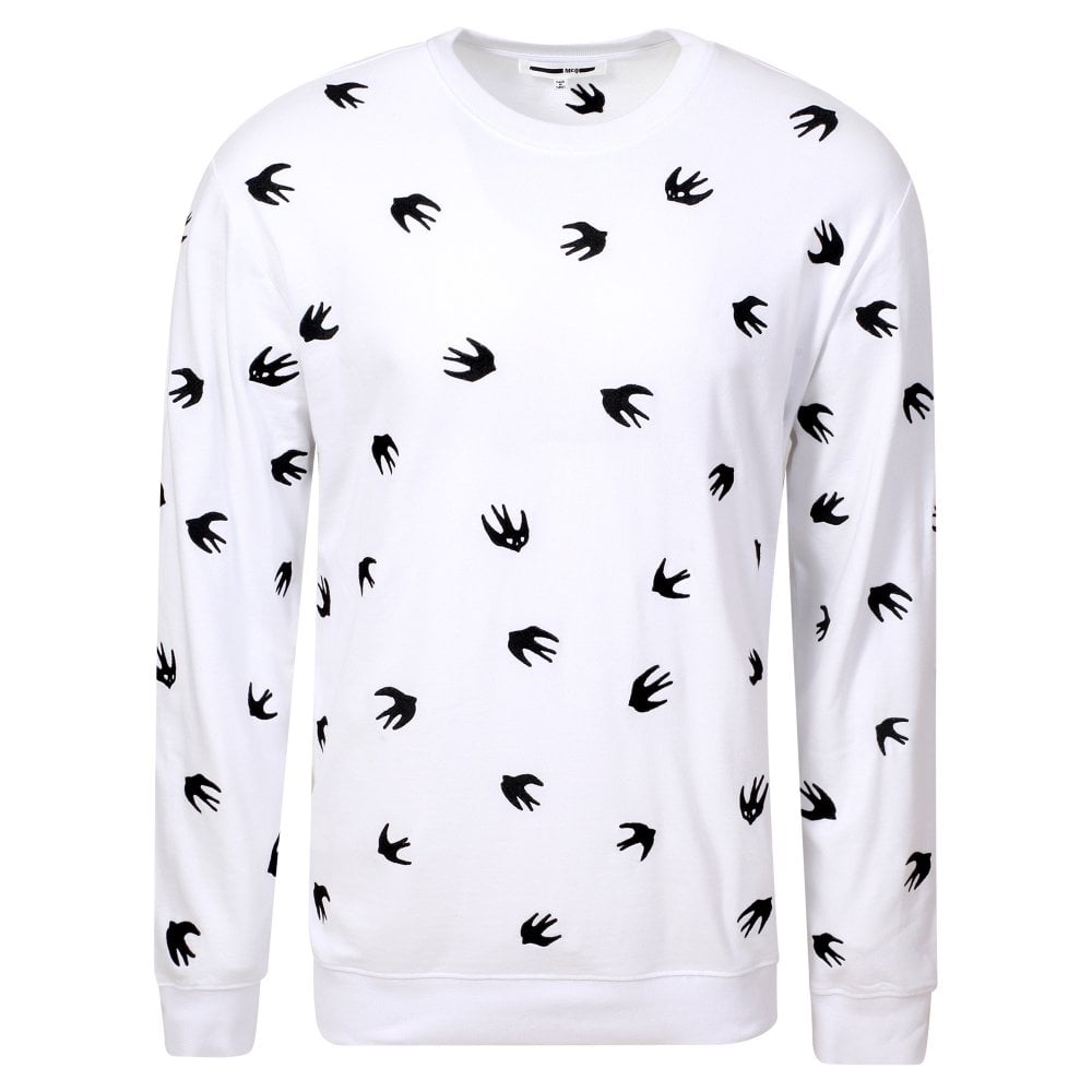 Mens Optic White Loose Fitting Crew Neck Sweatshirt