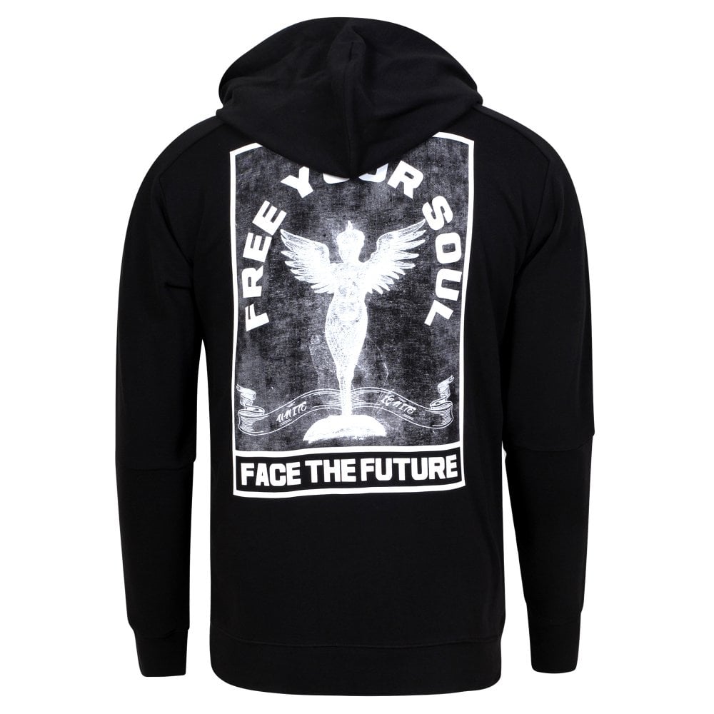 Mens Black Angel Zipped Hoody