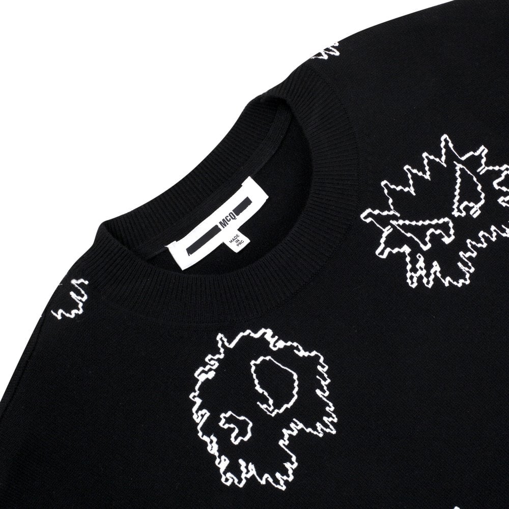 Mens Black Embroidered Pixel Monster Crew Neck Knitwear