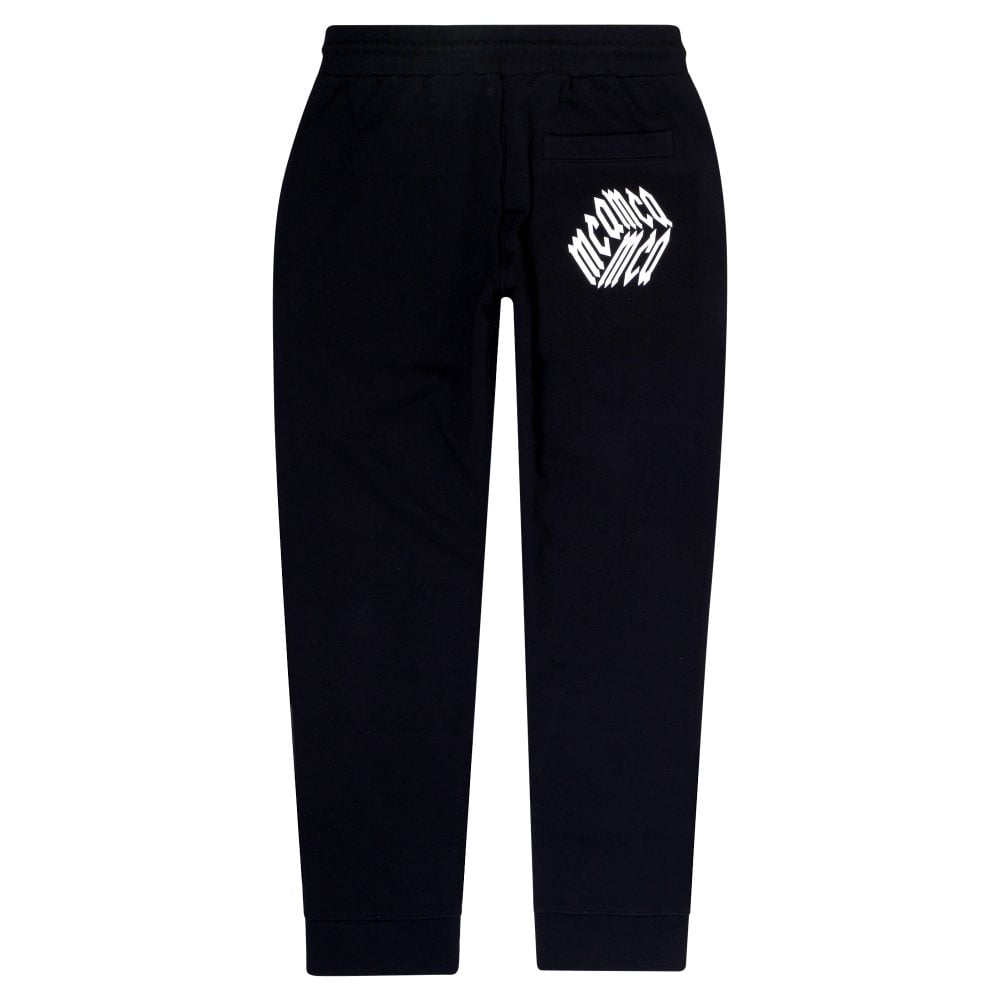 Black Mens Rib Sweat Pant Track Bottoms with Cube Logo