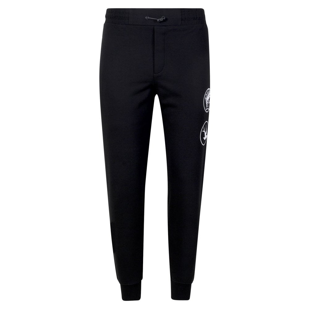 Black Mens All Logos Track Bottoms