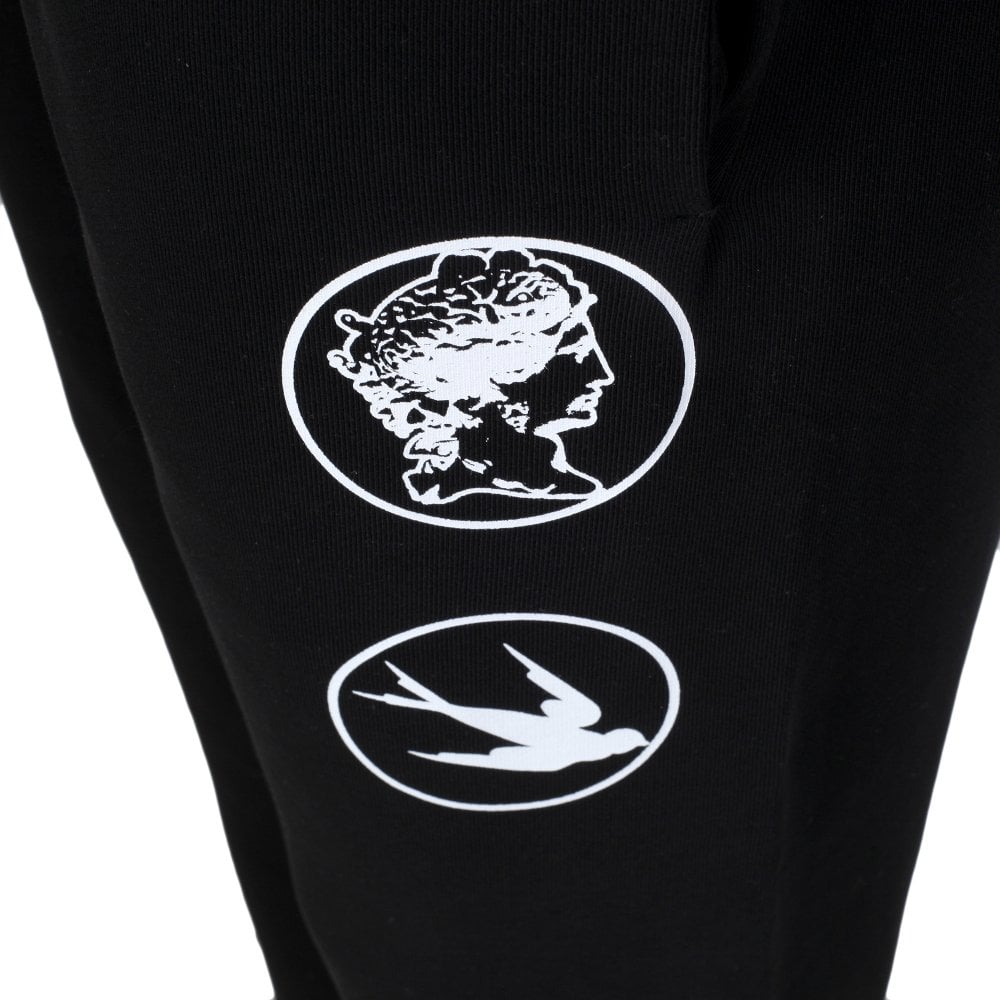 Black Mens All Logos Track Bottoms
