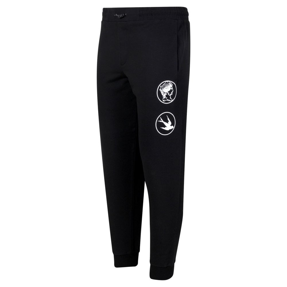 Black Mens All Logos Track Bottoms