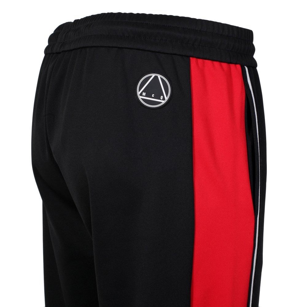 Black and Red Taped Panel Mens Track Bottoms