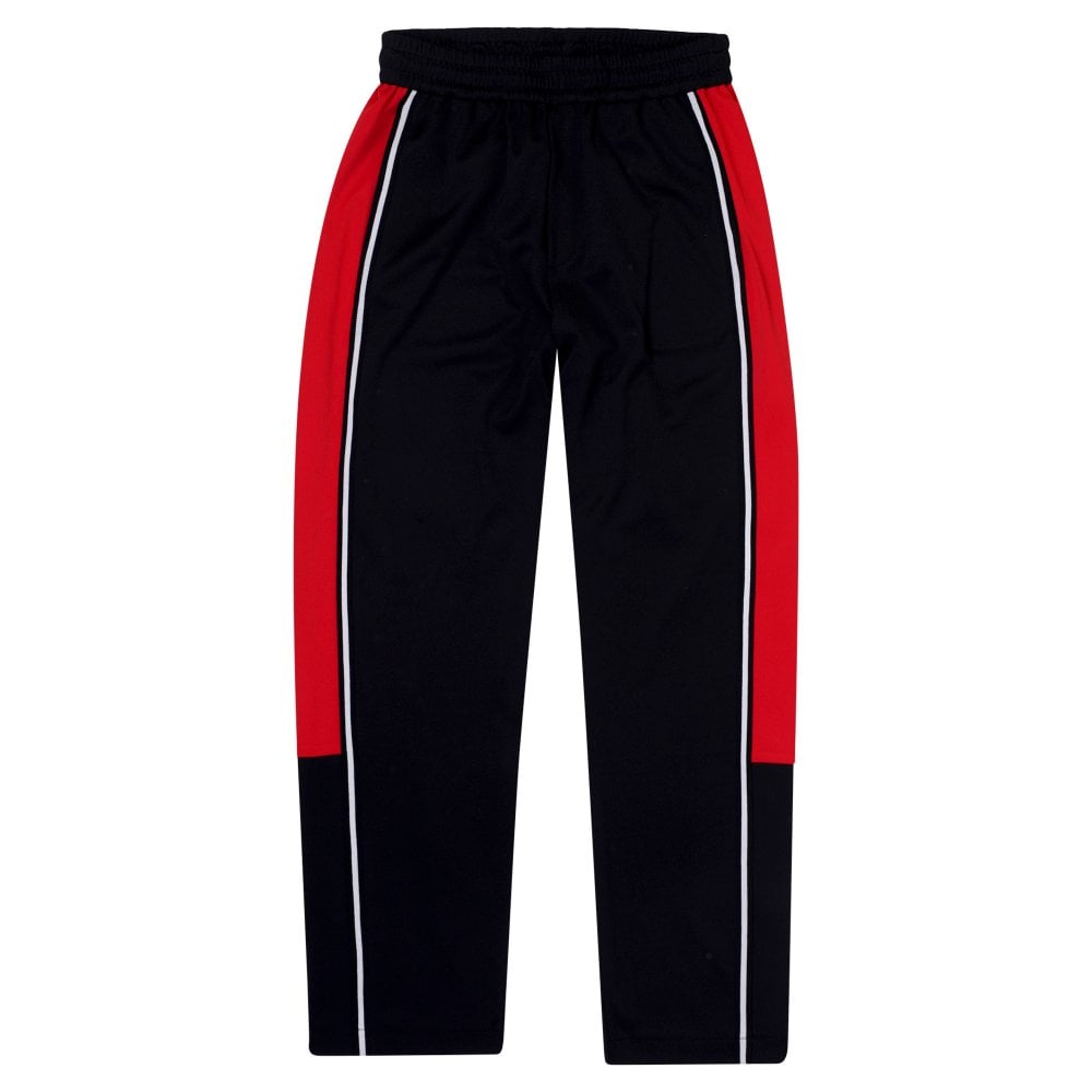 Black and Red Taped Panel Mens Track Bottoms